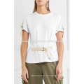 Aparado Branco Cotton-jersey T-shirt Fabricação Atacado Moda Feminina Vestuário (TA4113B)